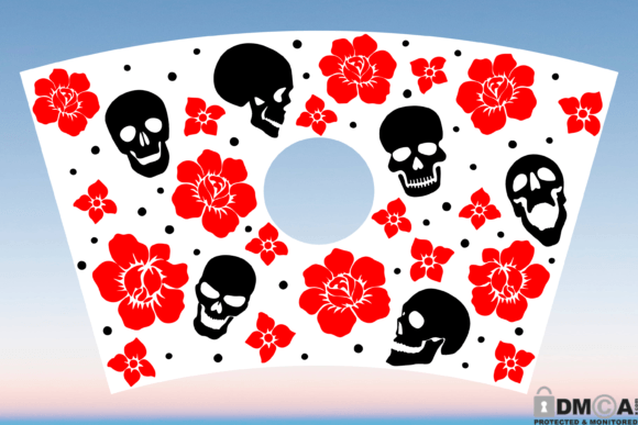 Rose Skull 24oz Cup Full Wrap SVG